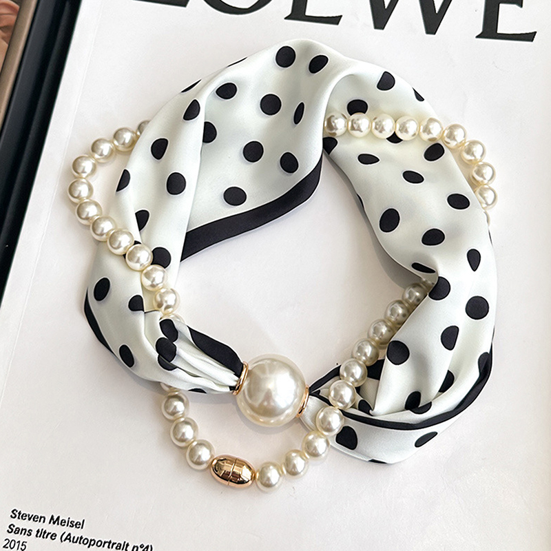 Travel Accessories Aesthetic - Satin Neck Scarf with Pearls Chain