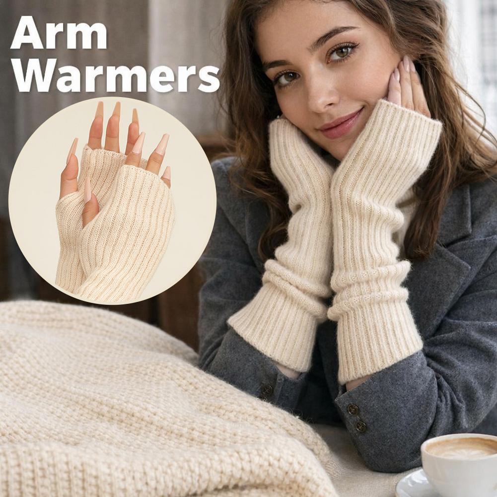 Travel Accessories Aesthetic - 2PCS Cable Knit Fingerless Gloves, Women's